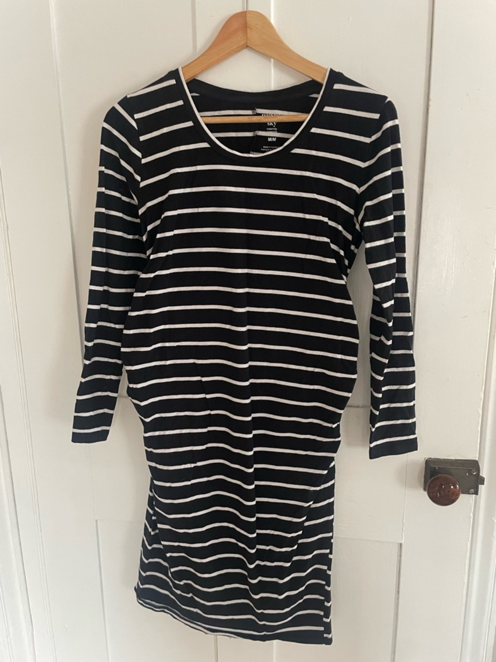 Maternity Black and White Striped Long Sleeve Women's Dress